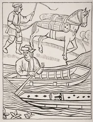 Vervoer van vis over water en over land, naar een gravure in de Koninklijke Statuten van het Provoostschap van Kooplieden